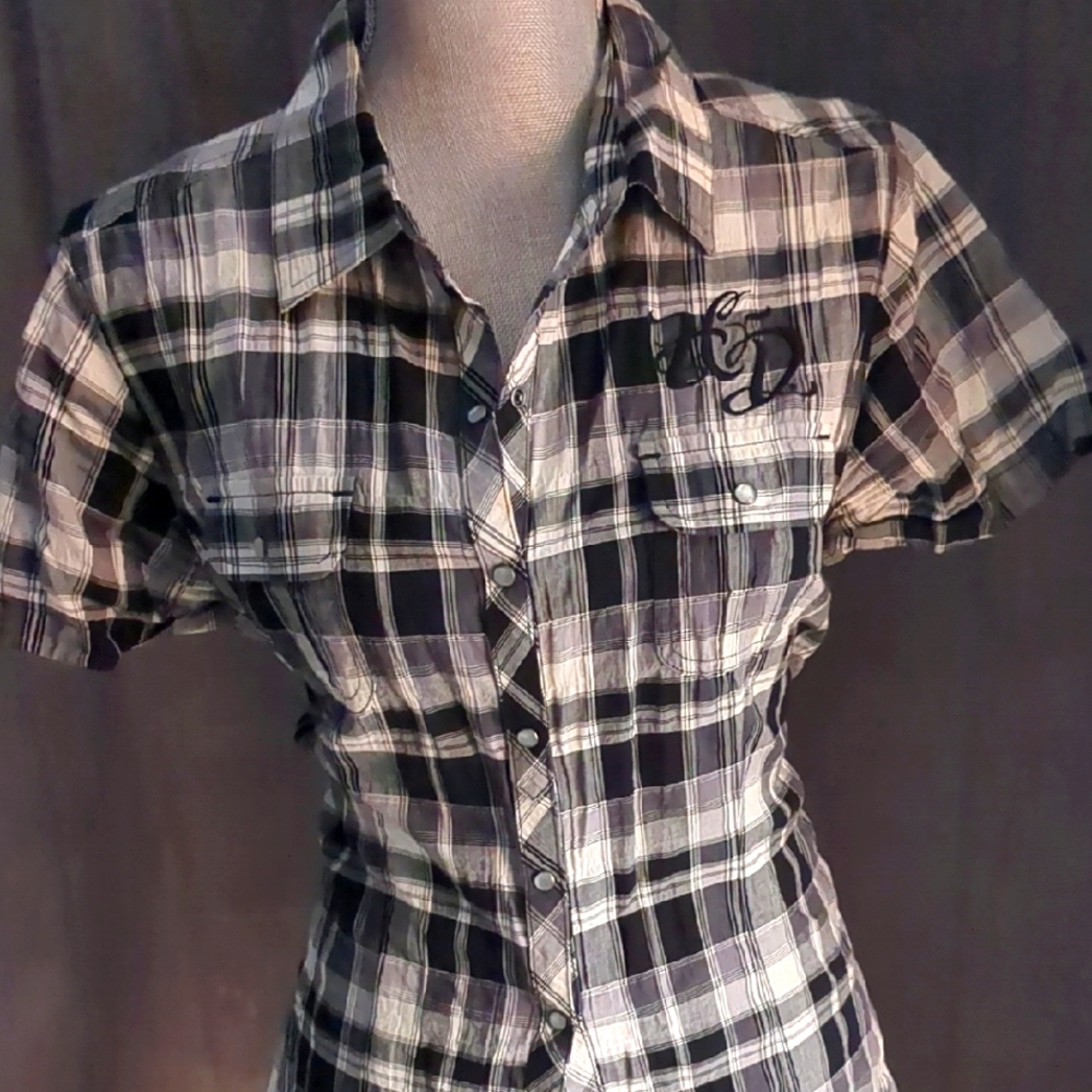 Harley Davidson Snap Front Plaid Shirt.